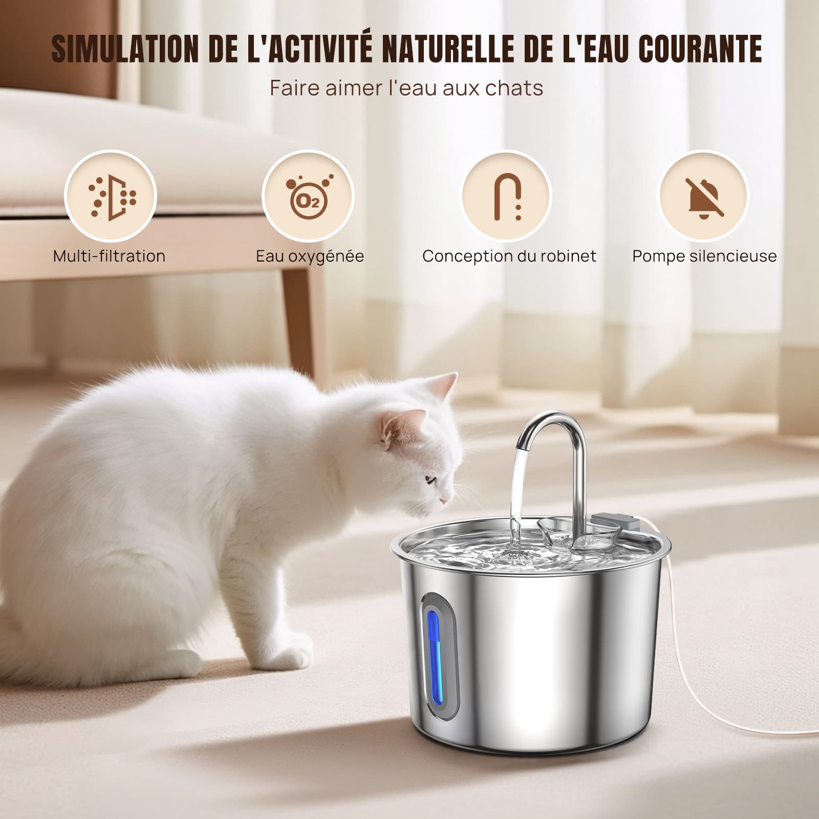 Fontaine a eau LED filtree